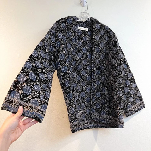 RARE Natalie Martin Bohemian Star Dot Navy Designer Open Quilted Jacket Medium - Picture 6 of 9